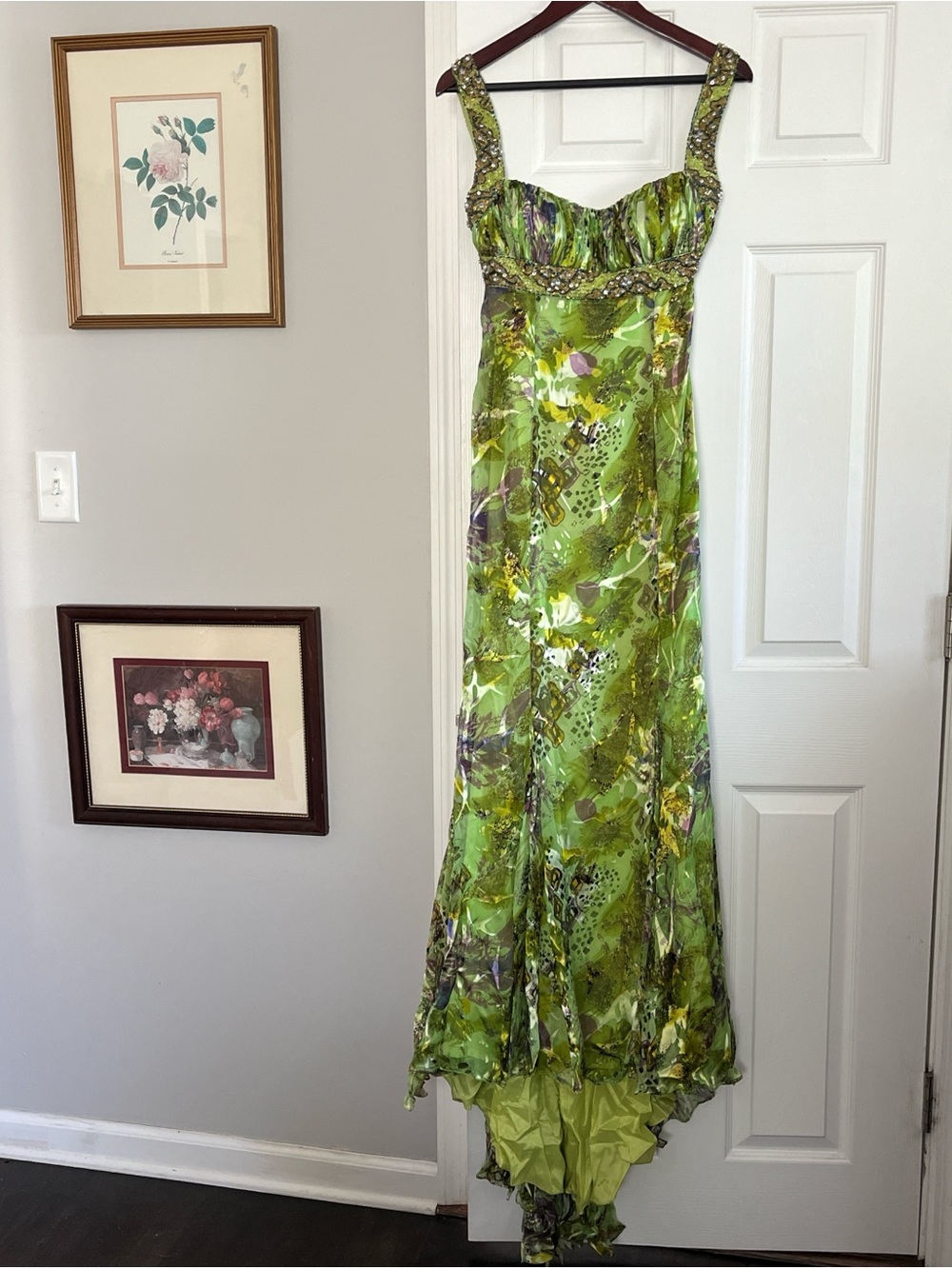 Y2K whimsical Fairy Green Beaded Jovani maxi Dress